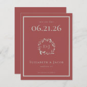 Dusty Red Berries und Blätter Save the Date (Vorne/Hinten)