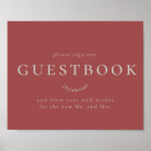 Dusty Red Blätter and Berries Guestbook Sign Poster (Vorne)