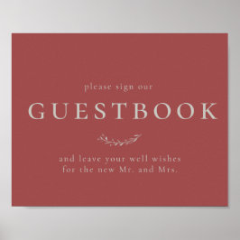 Dusty Red Blätter and Berries Guestbook Sign Poster