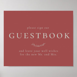 Dusty Red Blätter and Berries Guestbook Sign Poster