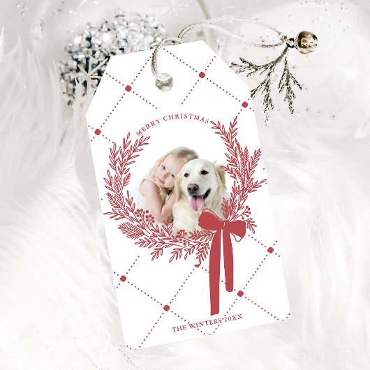 Dusty Red Christmas Wreath Foto Geschenkanhänger