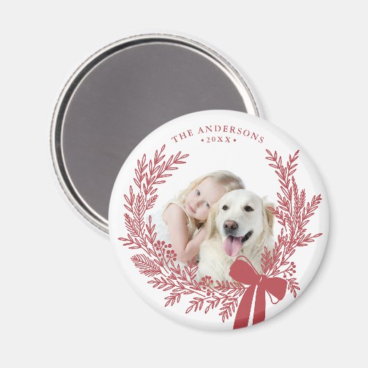 Dusty Red Simple Christmas Wreath Foto Magnet (Vorderseite/Rückseite)