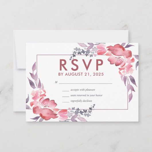 Dusty Red Watercolor Spring Blume Blumenzehen RSVP Karte (Vorderseite)
