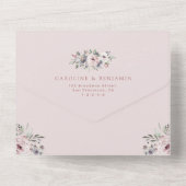 Dusty rosa Aquarellfarben Rustikale Hochzeit All In One Einladung (Rückseite)