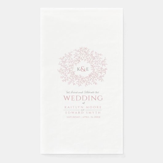 Dusty rosa Blatt Kreis monogramm Kunst Hochzeit in Serviette (Vorderseite)