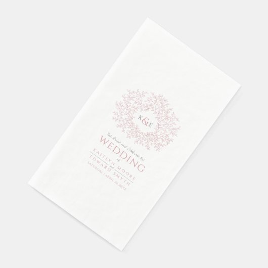 Dusty rosa Blatt Kreis monogramm Kunst Hochzeit in Serviette (Ecke)