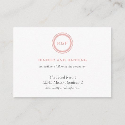 Dusty rosa Initialen Hochzeitsfeier Begleitkarte (Vorderseite)