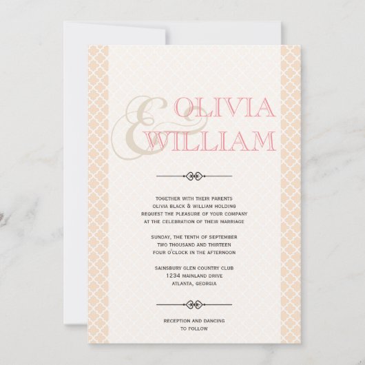 Dusty rosa marokkanische Fliesen Ampere und modern Einladung (Vorderseite)