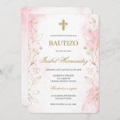Dusty rosa minimalistische Taufe Spanisch Einladung (Vorne/Hinten)