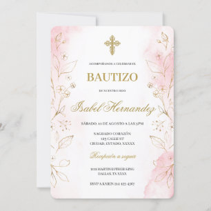 Dusty rosa minimalistische Taufe Spanisch Einladung