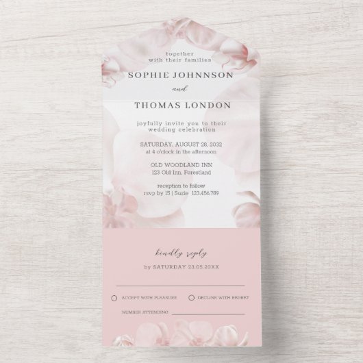 Dusty rosa Orchidee All in One Wedite Einladung (Innen Boden)