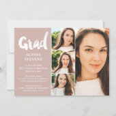 Dusty rosa simple Grad script 4 Foto Abschluss Einladung (Vorderseite)