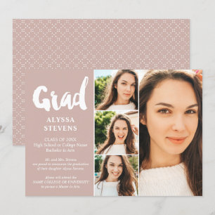 Dusty rosa simple Grad script 4 Foto Abschluss Einladung