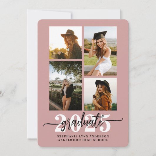 Dusty Rose 4 Foto Collage Grad Ankündigung (Vorderseite)