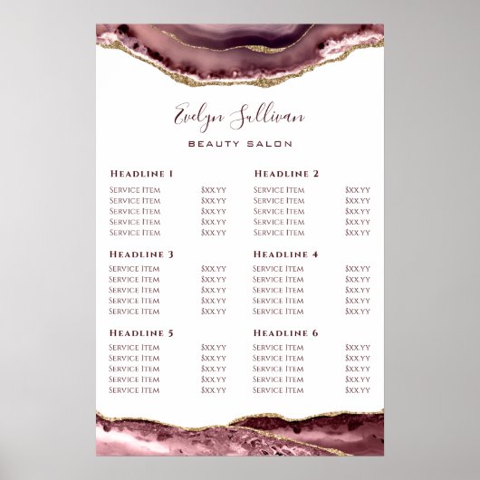 Dusty Rose Agate Price List Poster (Vorne)