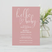 Dusty Rose All In One QR Code Hello Baby Shower Einladung (Stehend Vorderseite)