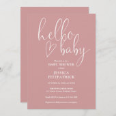 Dusty Rose All In One QR Code Hello Baby Shower Einladung (Vorne/Hinten)
