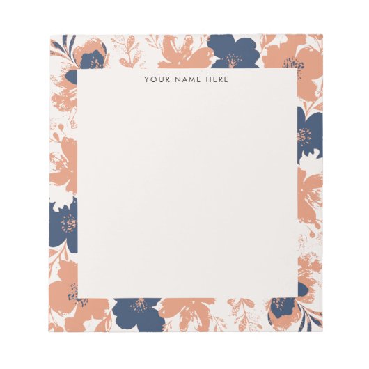 Dusty Rose and Blue Floral with Name Notizblock (Vorderseite)