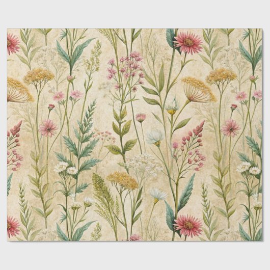 Dusty Rose and Sage Wildflower Botanical Scene Geschenkpapier (Flach)
