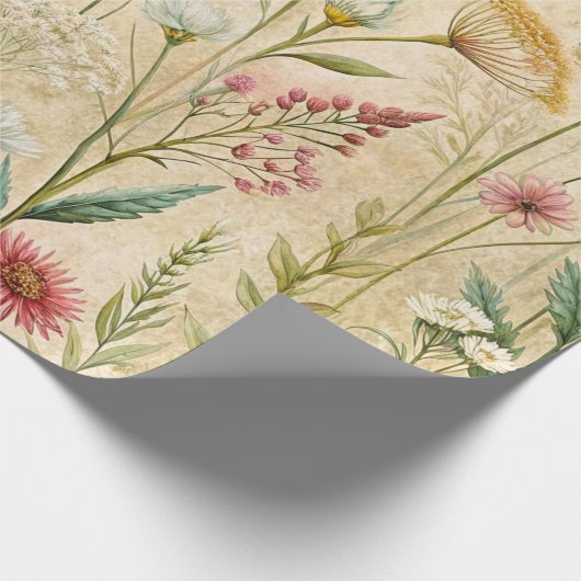 Dusty Rose and Sage Wildflower Botanical Scene Geschenkpapier (Ecke)