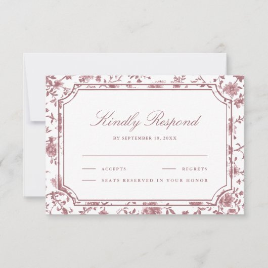 Dusty Rose and White Chinoiserie Wedding RSVP Karte (Vorderseite)