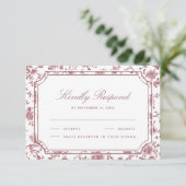 Dusty Rose and White Chinoiserie Wedding RSVP Karte (Stehend Vorderseite)