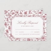 Dusty Rose and White Chinoiserie Wedding RSVP Karte (Vorne/Hinten)