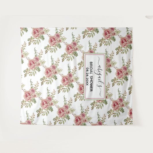 Dusty Rose Aquarell Blume Blumenstrauß Brautparty Wandteppich (Vorderseite (Horizontal))