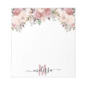 Dusty Rose Aquarell Blume Monogramm Notizblock (Vorderseite)