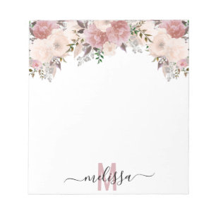 Dusty Rose Aquarell Blume Monogramm Notizblock
