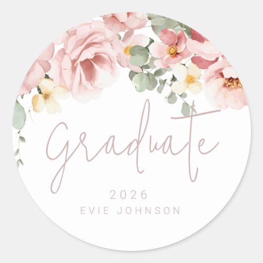 Dusty Rose Aquarell Blumenstuhl Abschluss Graduate Runder Aufkleber (Vorderseite)
