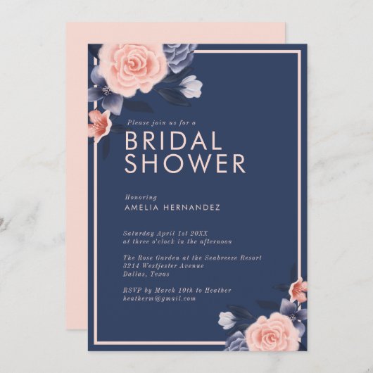 Dusty Rose Aquarell Floral Modernes Brautparty Einladung (Vorne/Hinten)