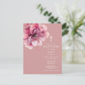 Dusty Rose Aquarellblume Taufe Postkarte (Stehend Vorderseite)