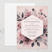 Dusty Rose Ash Bloom Wedding Einladung (Vorne/Hinten)