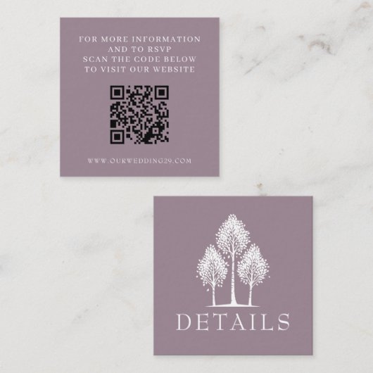 Dusty Rose Aspen Tree Wedding QR Begleitkarte (Vorne/Hinten)