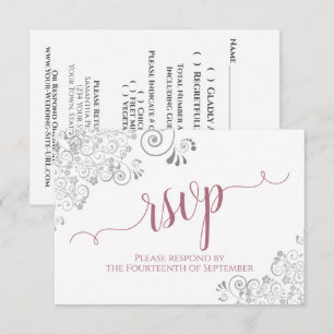 Dusty Rose auf White Elegante Calligraphy Wedding RSVP Karte