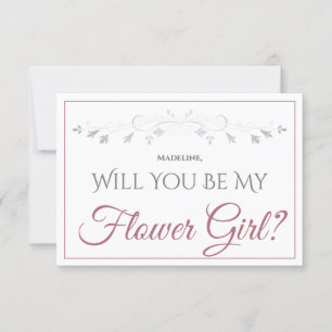 Dusty Rose auf White Elegante Sei meine Blume Girl Karte