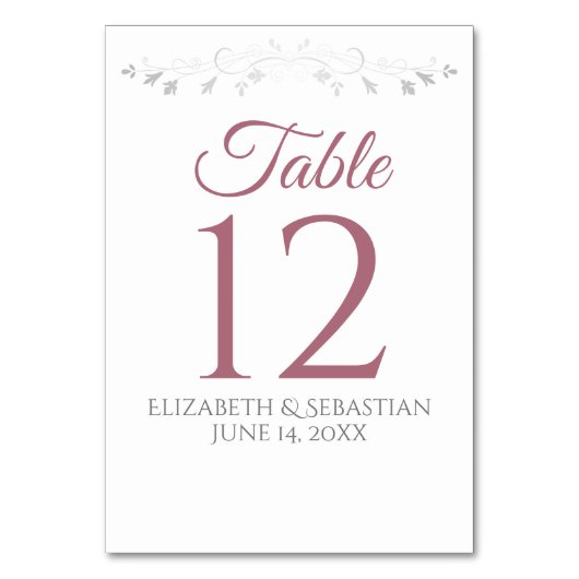 Dusty Rose auf White Simple Elegante Hochzeit Tischnummer (Vorderseite)