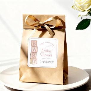 Dusty Rose Baby Blocks Baby Shower Favor Aufkleber