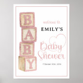 Dusty Rose Baby Blocks Baby Shower Welcome Poster (Vorne)
