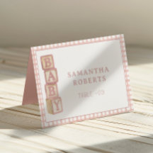 Dusty Rose Baby Blocks Editable Tent Cards 