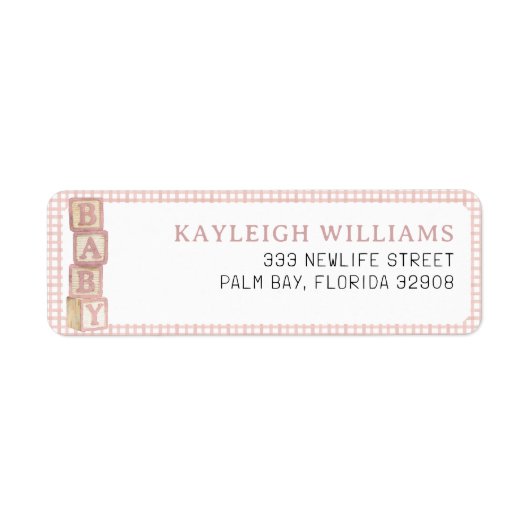 Dusty Rose Baby Blocks Return Address Label (Vorne)