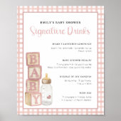 Dusty Rose Baby Shower Signature Drinks Sign Poster (Vorne)