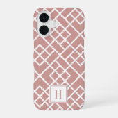 Dusty Rose Bamboo Lattice Muster Monogramm iPhone 16 Hülle (Rückseite)