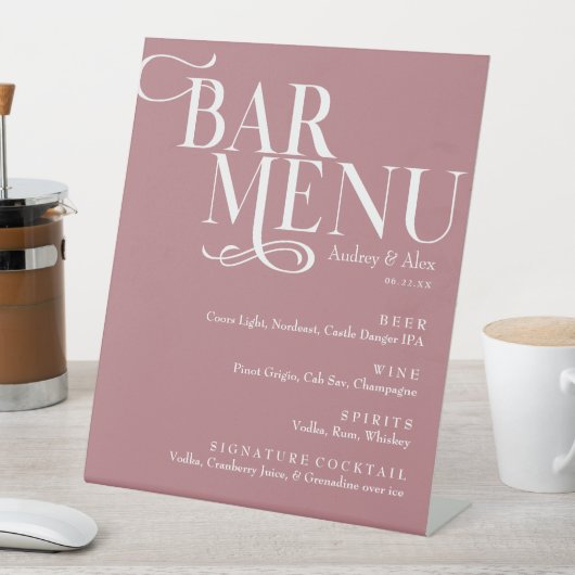 Dusty Rose Bar Menu Pedestal Sign Sockelschild (In Situ)