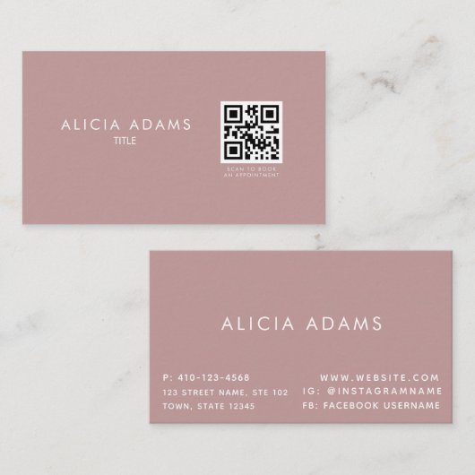 Dusty-Rose Beruflicher Minimalistischer QR-Code Visitenkarte (Vorne/Hinten)