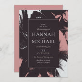 Dusty Rose Black Abstrakt Floral Wedding Einladung (Vorne/Hinten)