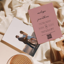 Dusty Rose & Black Script Foto QR Code Wedding Einladung
