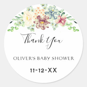 Dusty Rose Blaue Blumige Babyparty Dankeschön Runder Aufkleber