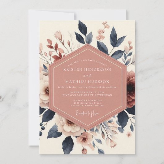 Dusty Rose Bloom Romance Wedding Einladung (Vorderseite)
